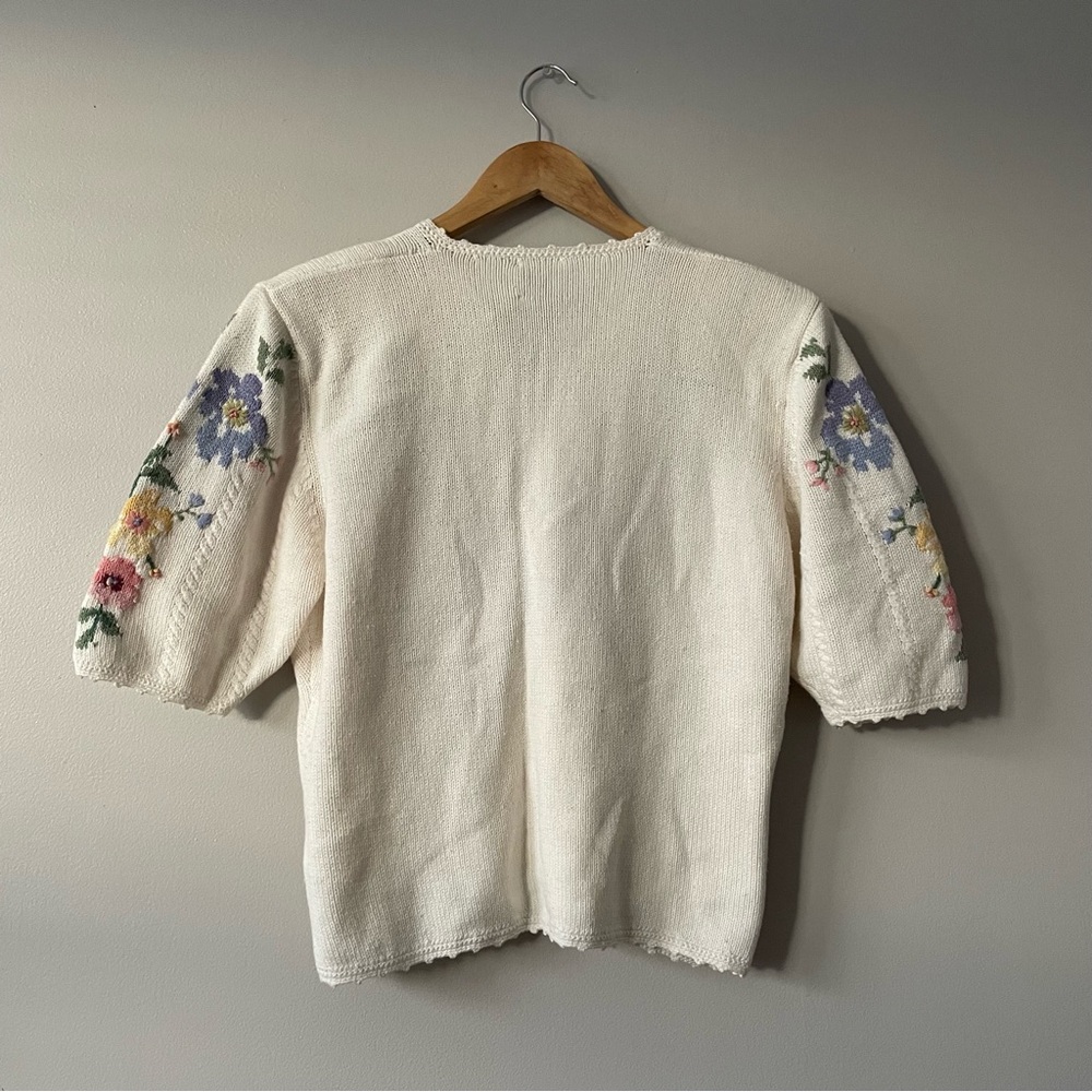 Vintage 90s Grannycore Susan Bristol embroidered floral knit cardigan sweater - Picture 7 of 9